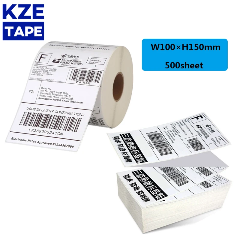 

Folded Wdth 100 * Height 150mm * 500 Sheets / Stack DHL / SMSA / Aramex / Express Waybill Barcode Thermal Shipping Label Paper