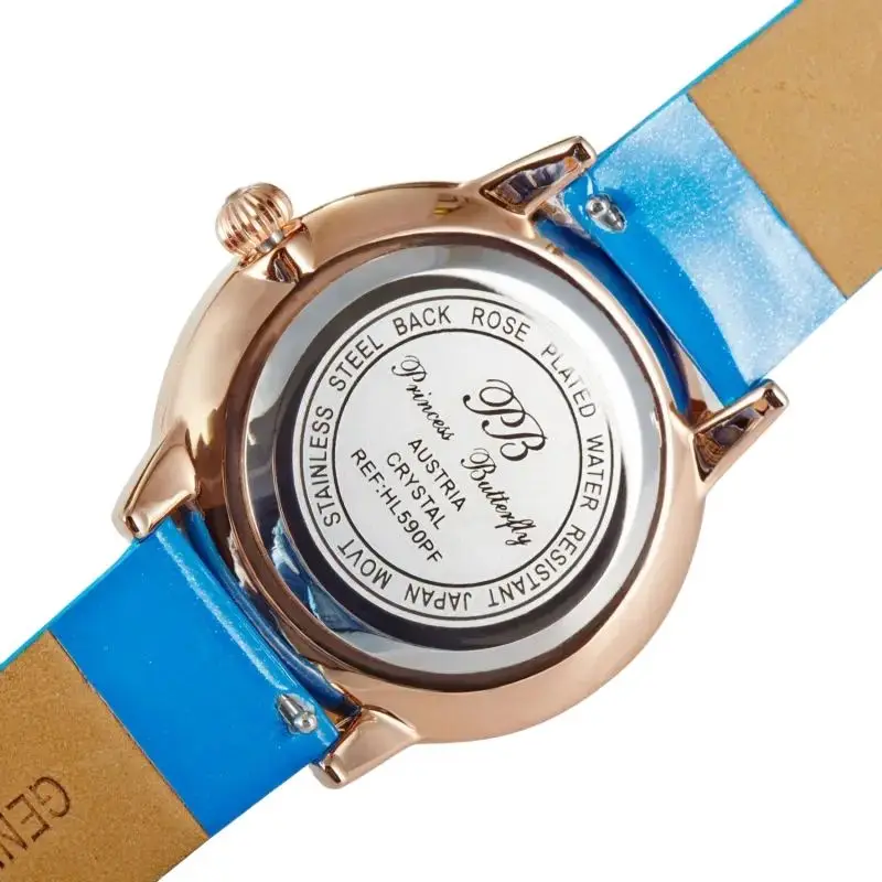 Princess Butterfly Роскошные часы для женщин сверкающий циферблат с розовым золотом