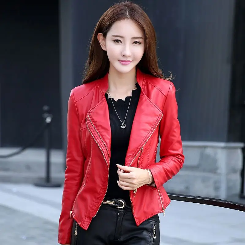 New Spring Autumn Faux Leather Jackets Fashion Motorcycle Leather Jacket 2022 Women Zippers Basic Coat Biker Leather Coat L40