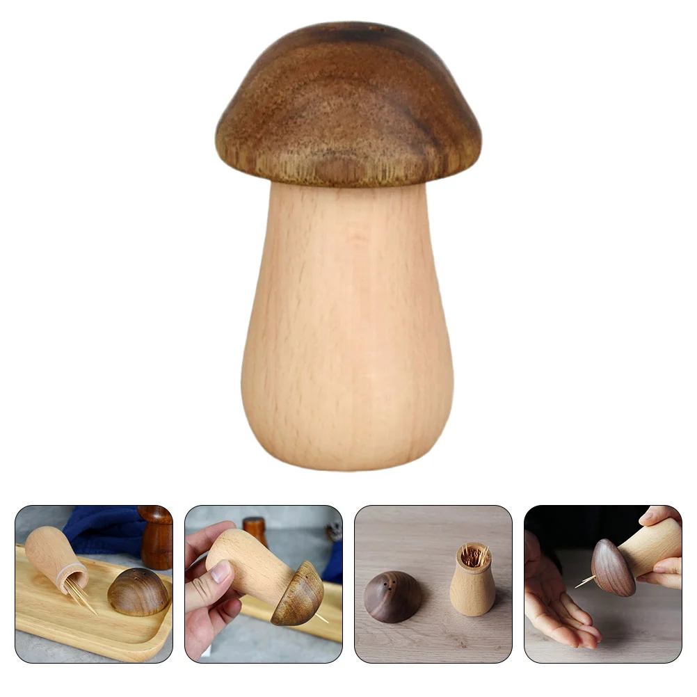 

Japanese Style Mini Mushroom Shaped Toothpick Holder Wooden Toothpick Jar