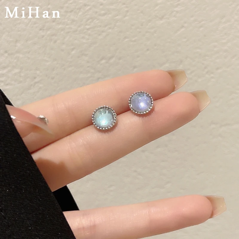 

Mihan 925 silver needle Round Stud Earrings Simply Design Hot Sale Fashion Jewelry Metal With Glass Earring For Girl Women Gifts