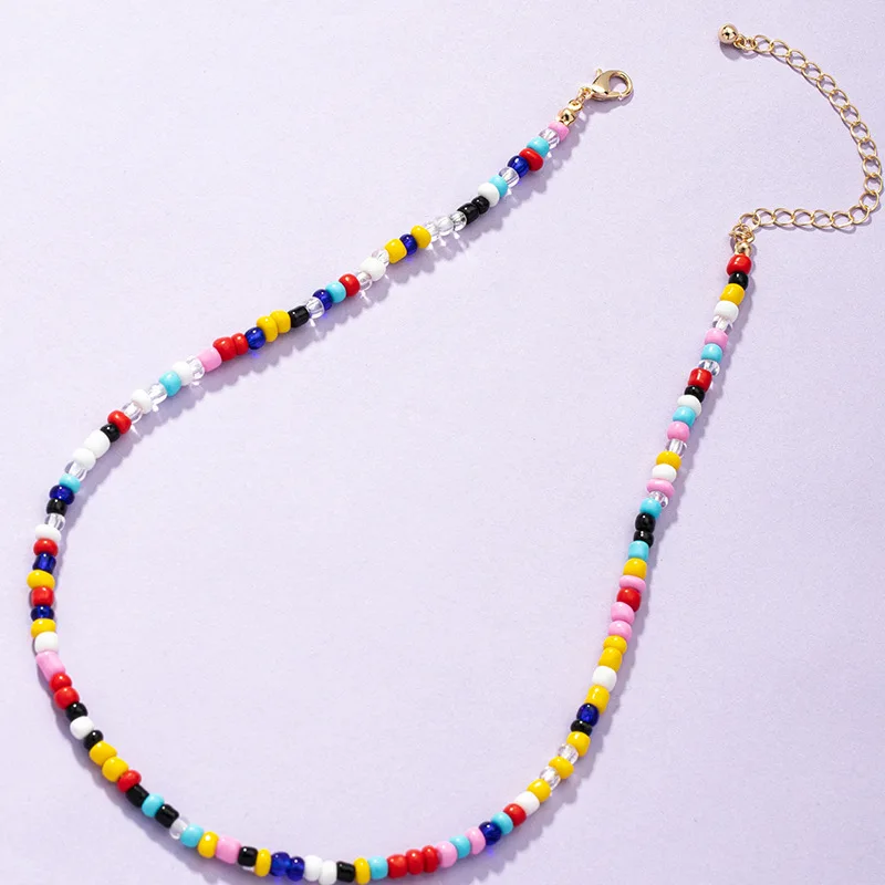

Popular new colored glass rice bead necklace fashion simple clavicle chain for women