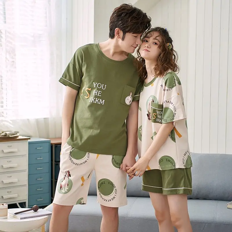 1 The new summer 2023 couples with short sleeves pajamas woman pure cotton suit the man leisure leisure wear thin model