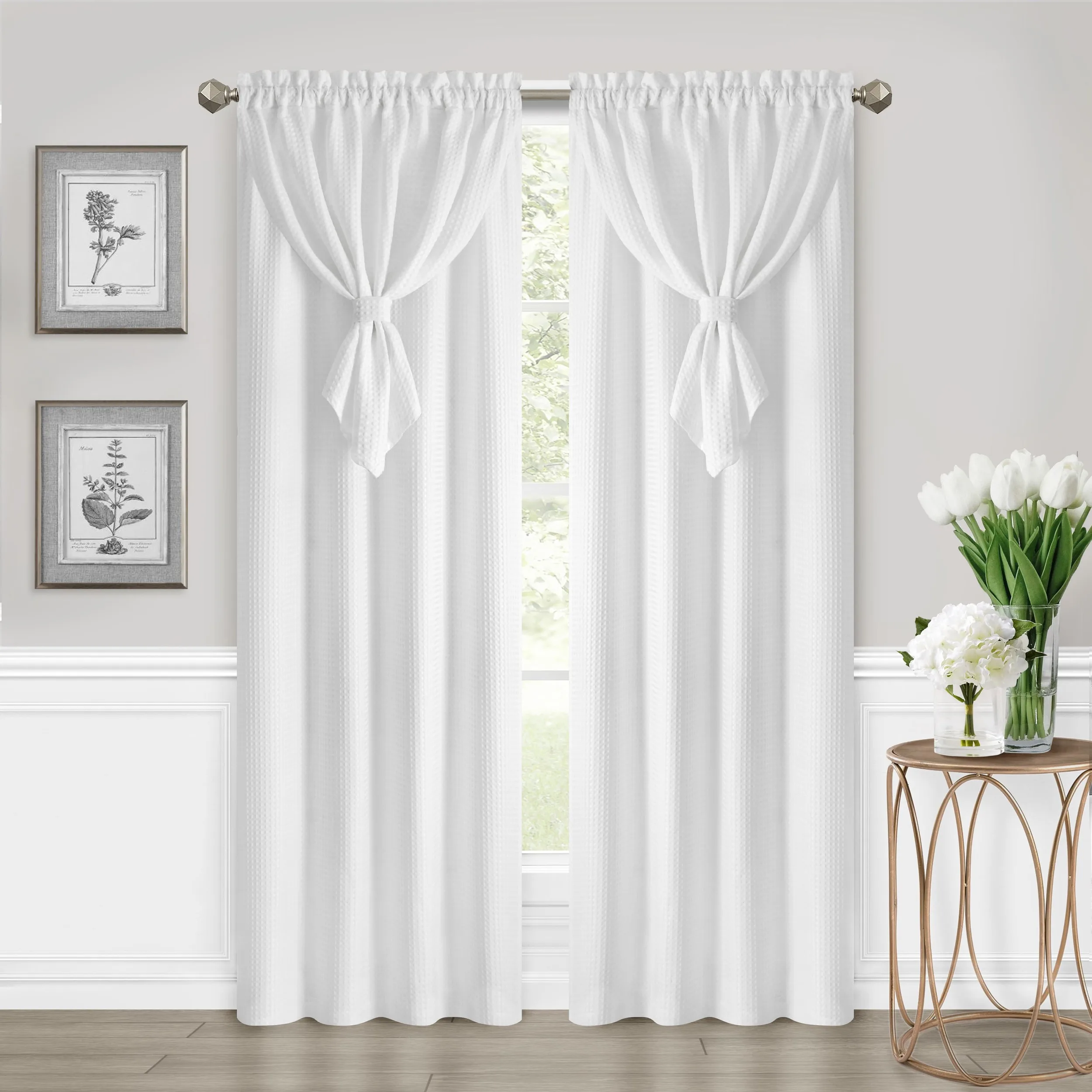 

Allegra Window Curtain Panel with Attached Valance, White, 42" x 63"