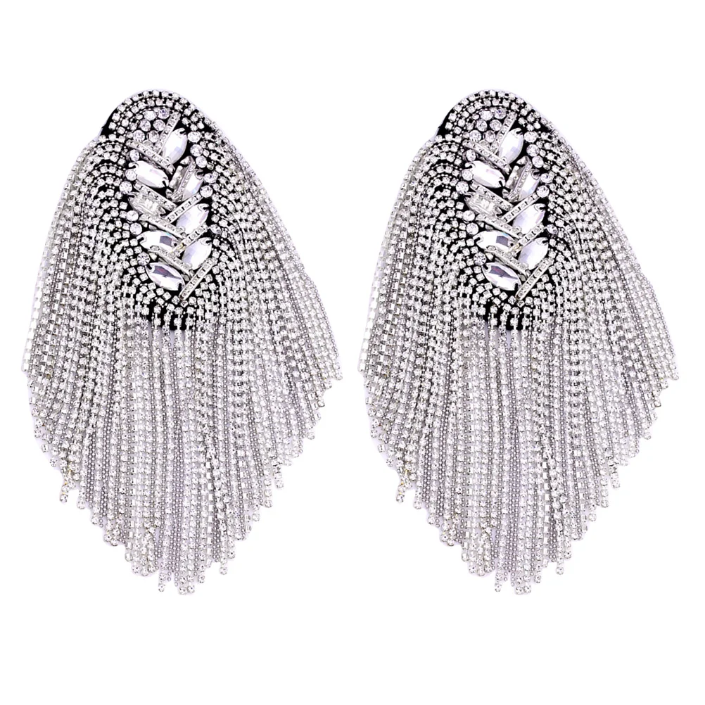 

Shoulder Tassel Epaulet Badge Epauletsarm Rivet Men Board Chain Mark Punk Fringe Boards Rhinestone Silver Epaulettes Brooch
