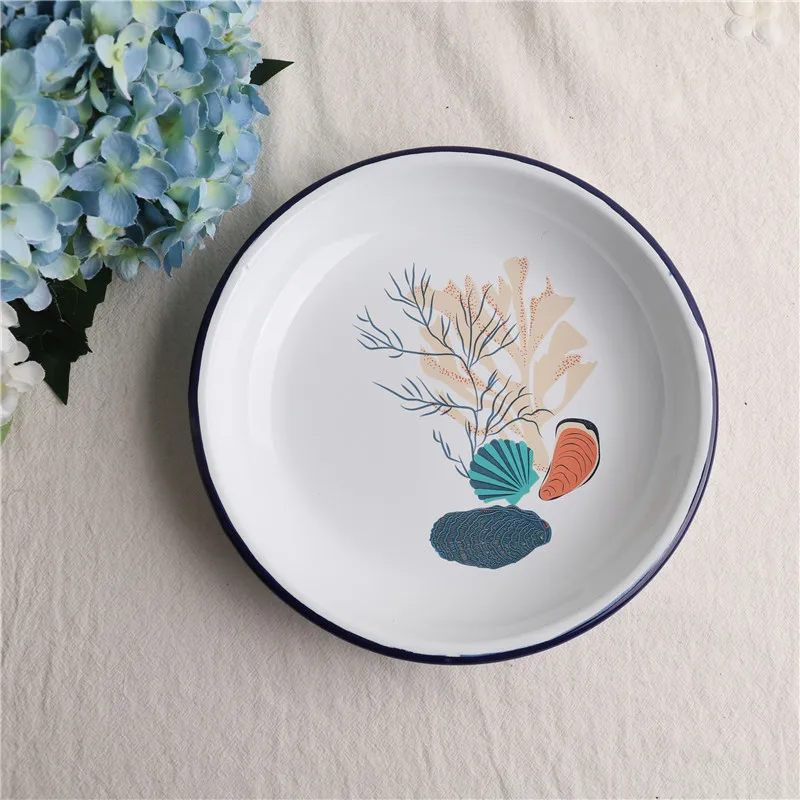 

Mussels Scallops Sea-plant Motif Round Enamel Charger Plates 2 Pieces