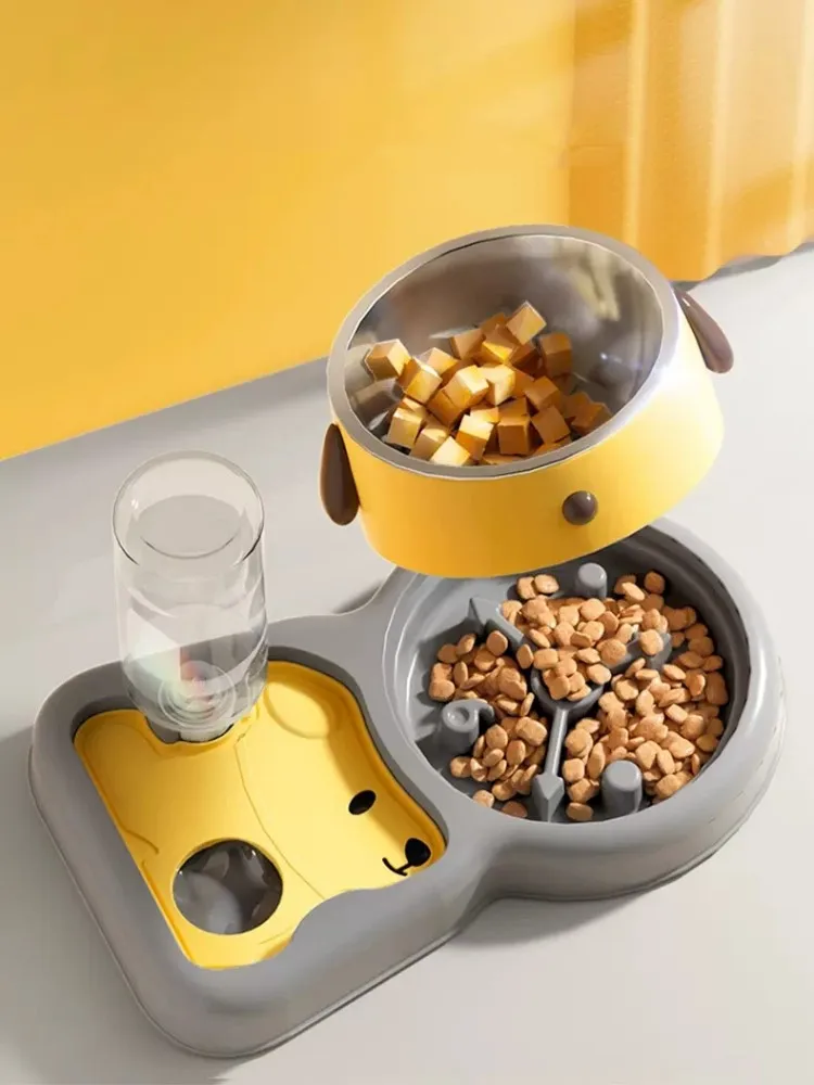 

Cat Bowl Double Bowl Automatic Drinking Protection Cervical Vertebrae Dog Food Bowl Anti Spill Slow Food And Water In One