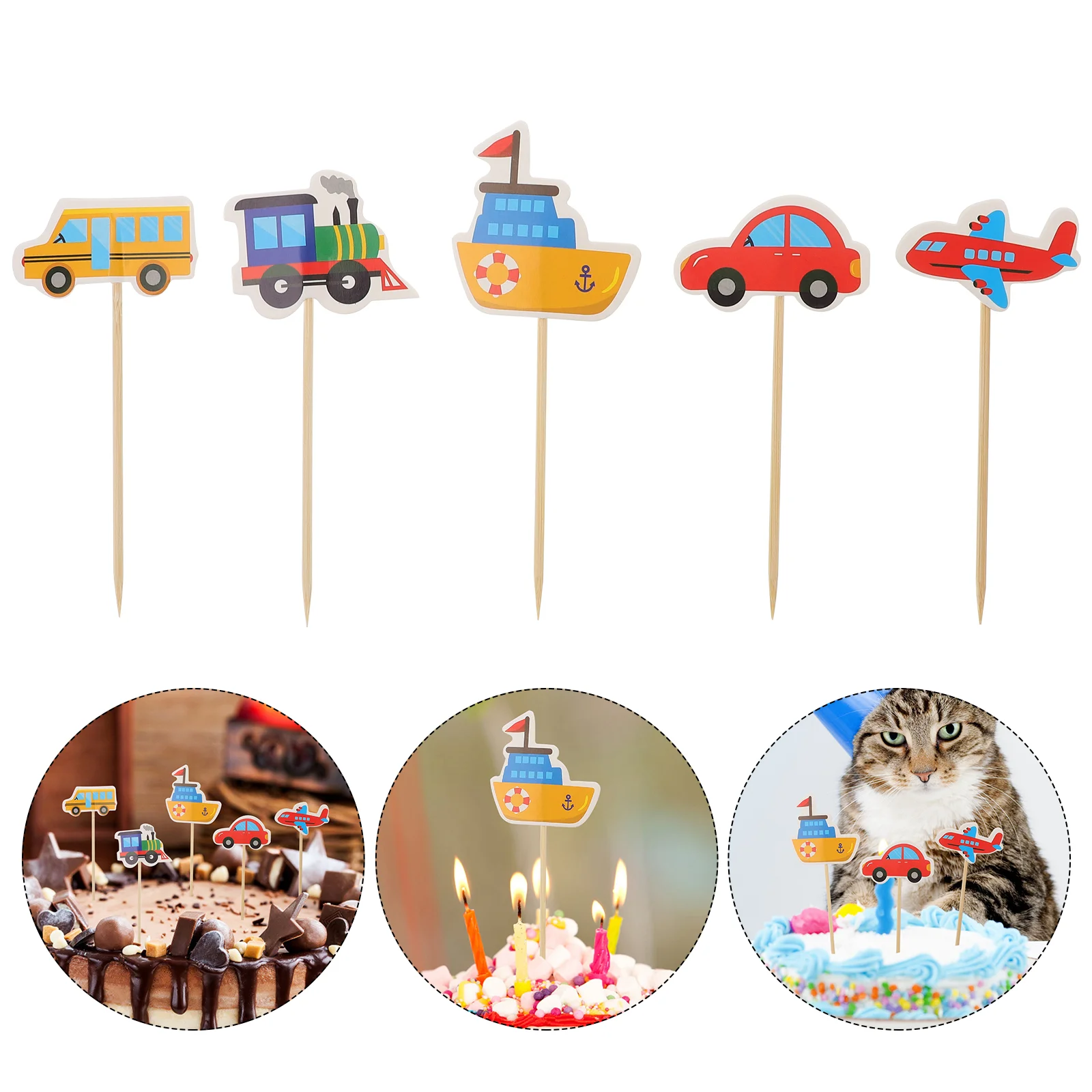 

10 Pcs Pirate Ornament Birthday Decorations Transportation Cake Picks Truck Picks Wooden Cake Decorating Topper Child