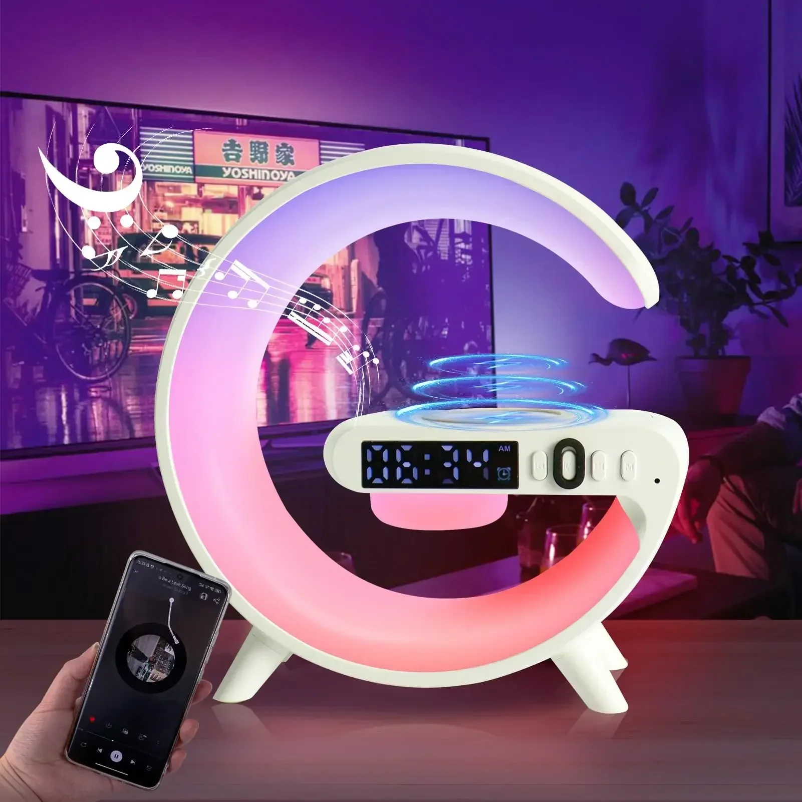 

Будильник с динамиком, Bluetooth 15 Вт, беспроводное зарядное устройство