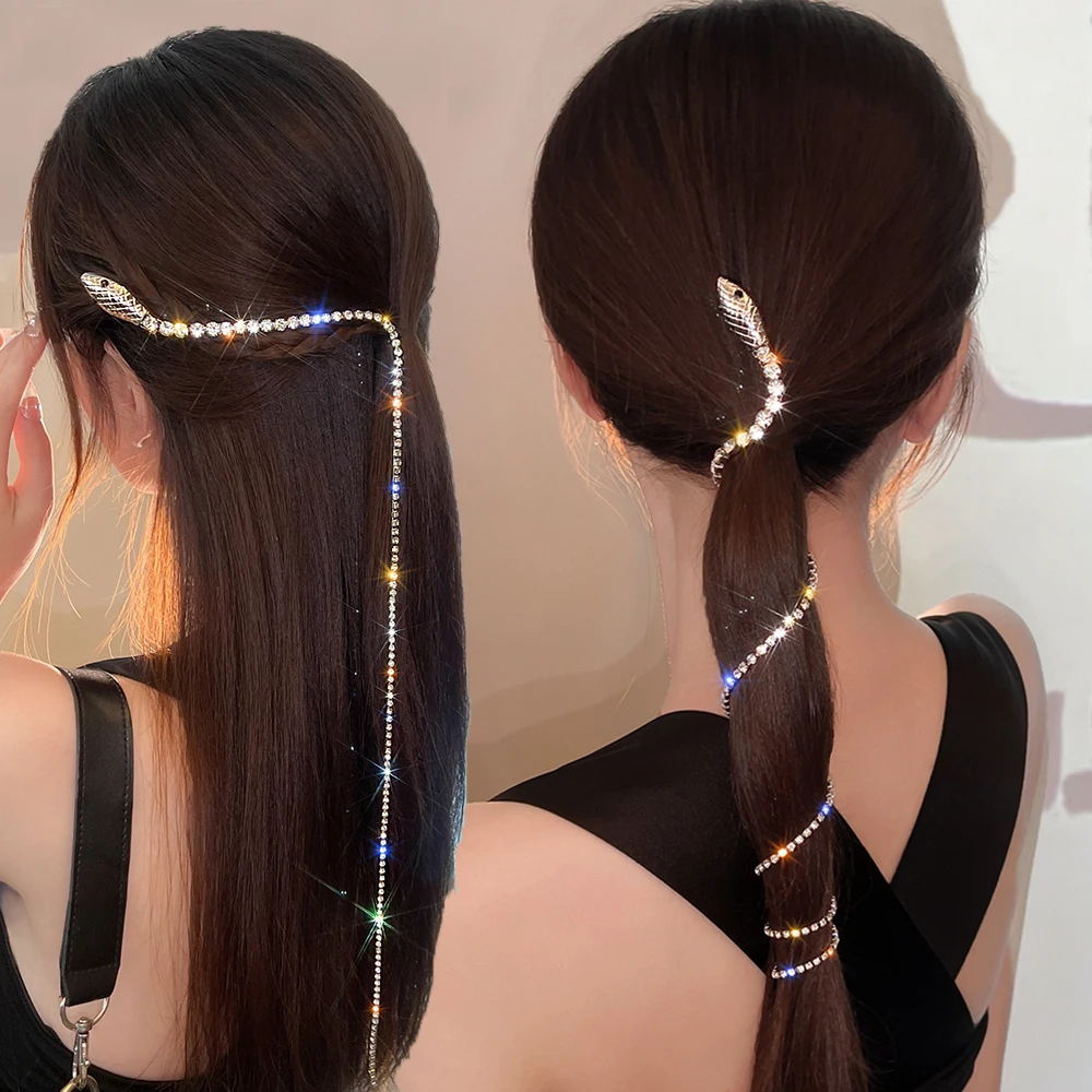 

Snake Shaped Chains Hairpin for Women Long Tassel Crystal Full Rhinestone Headband Hair Styling Accessories Wedding Hair Jewelry