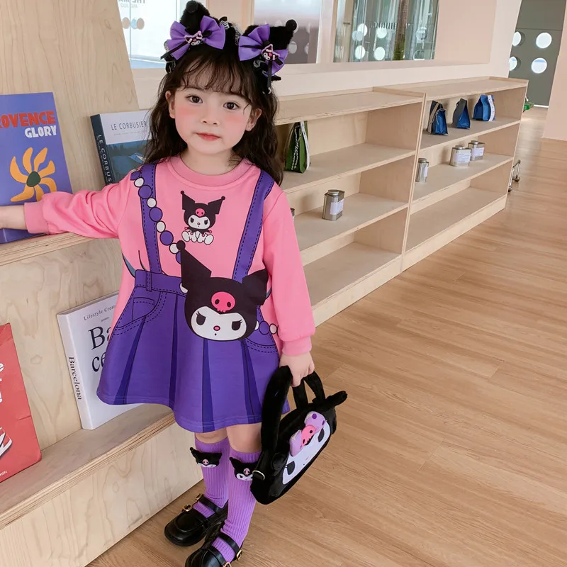 

2024 Sanrioed Baby Girls Autumn Winter Sweatshirt Dress Anime Kuromi Melody Kids Princess Dress Birthday Party Dress Xmas Gifs
