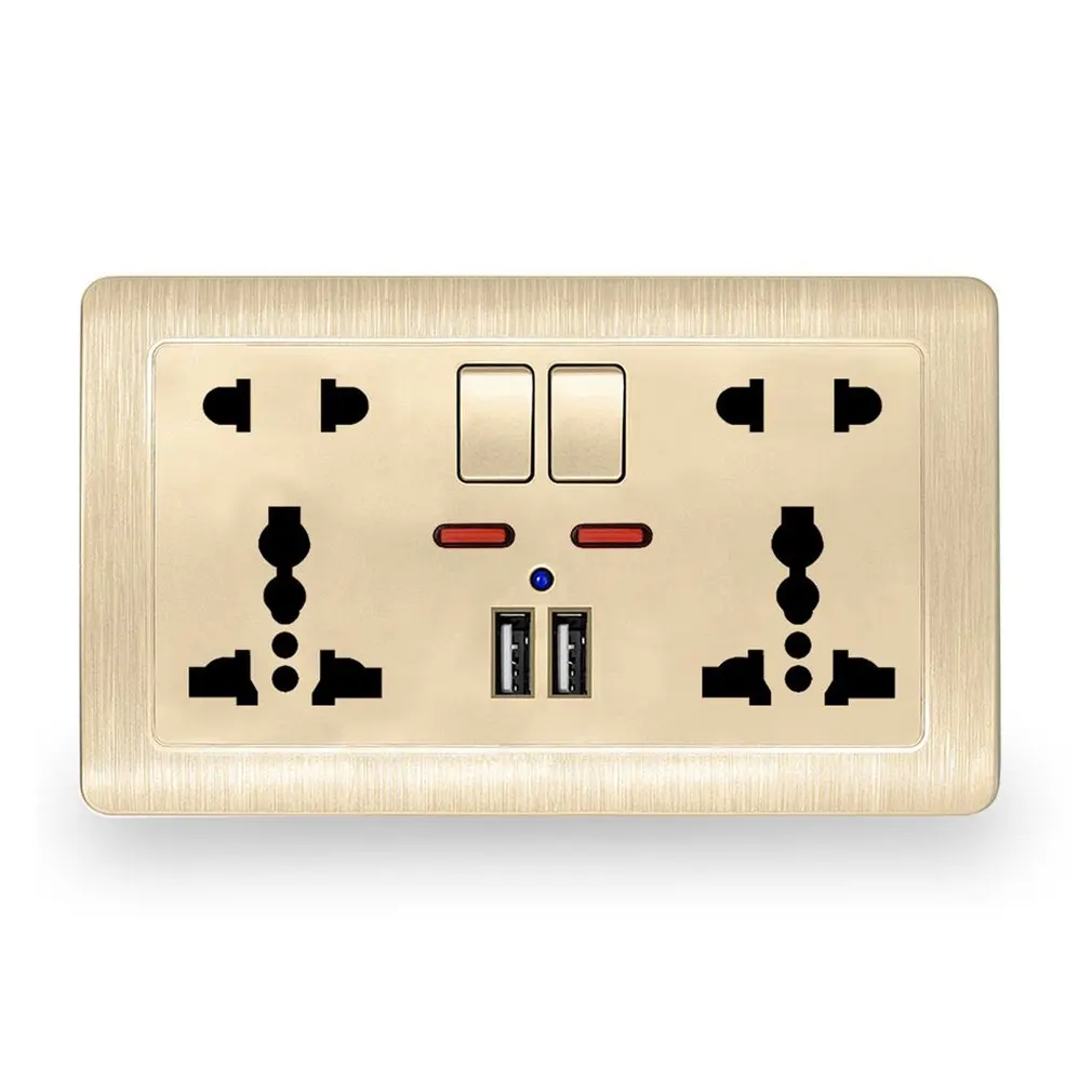 

146 Model Wall Power Socket Universal 5 Hole Dual USB Charger Port LED Indicator UK Standard USB Switched Outlet
