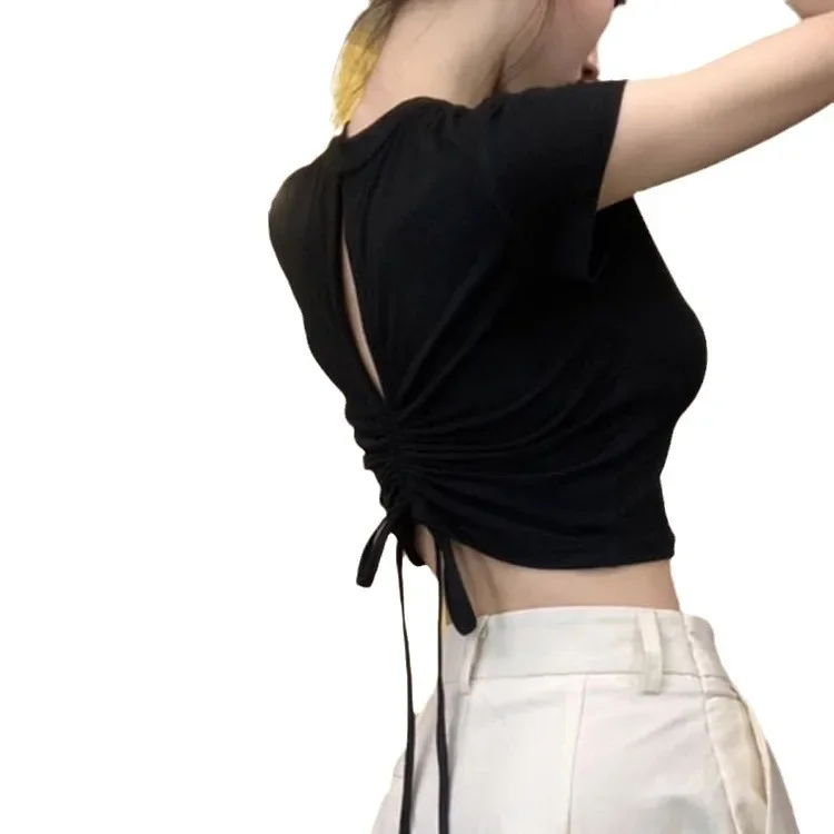 Сексуальный облегающий укороченный топ женская летняя футболка с короткими