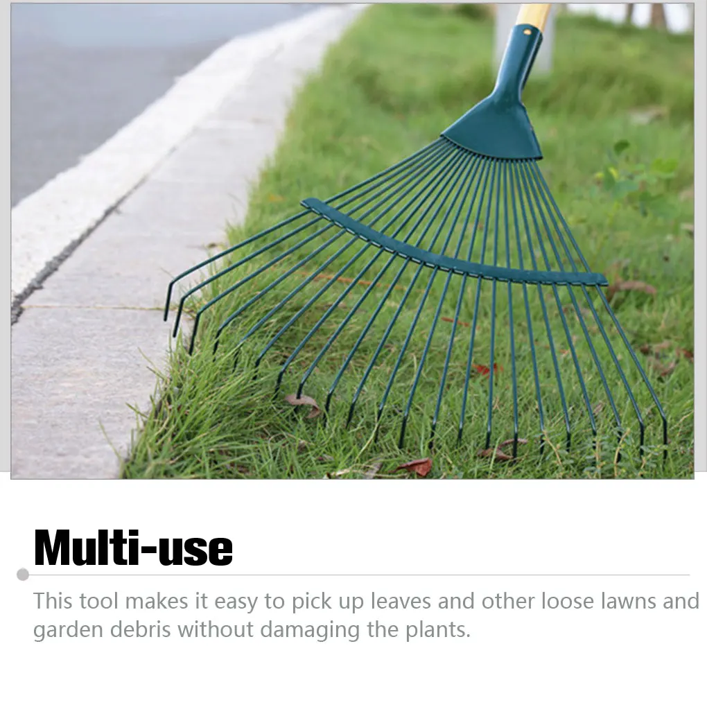 

22 Toothed Portable Rake Head Shrub Collector High Carbon Steel Broom Shaped Debris Leaves Courtyard Garden Tool
