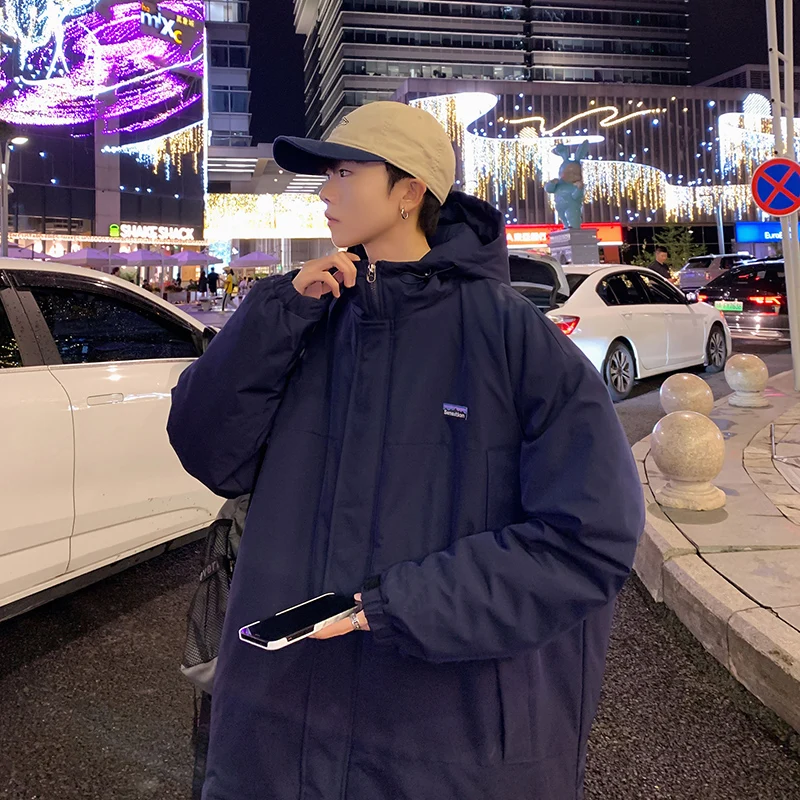 

Парка мужская с капюшоном, утепленная Повседневная Свободная облегающая хлопковая куртка в минималистическом стиле, верхняя одежда, зима