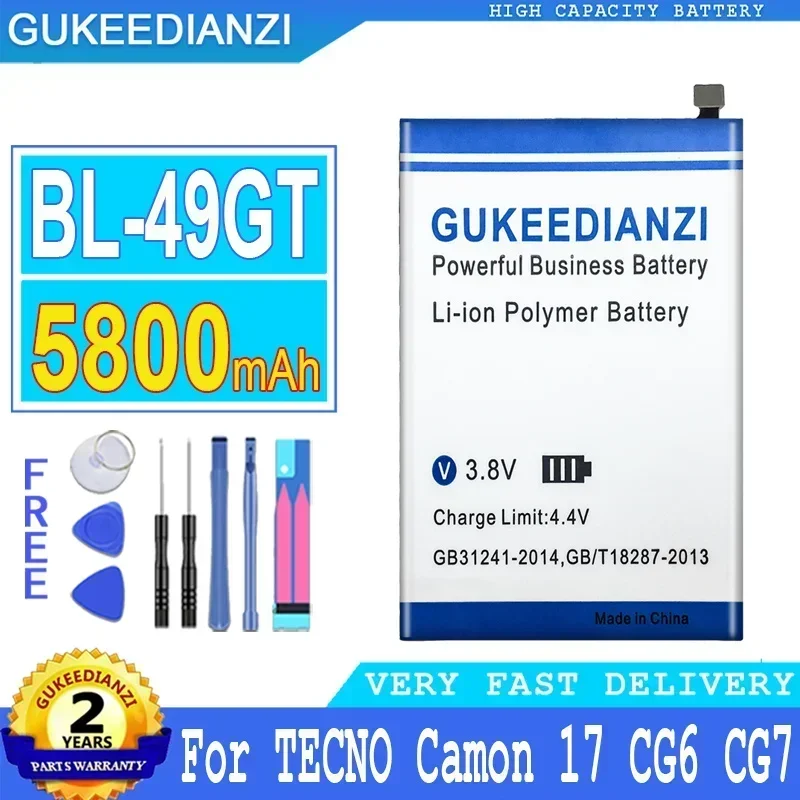 Аккумуляторы для мобильных телефонов 5800 мАч BL-49GT Tecno SPARK 6 8 Pro Camon 16/17 CG8 18P CH7 CG6 CG7 17Pro