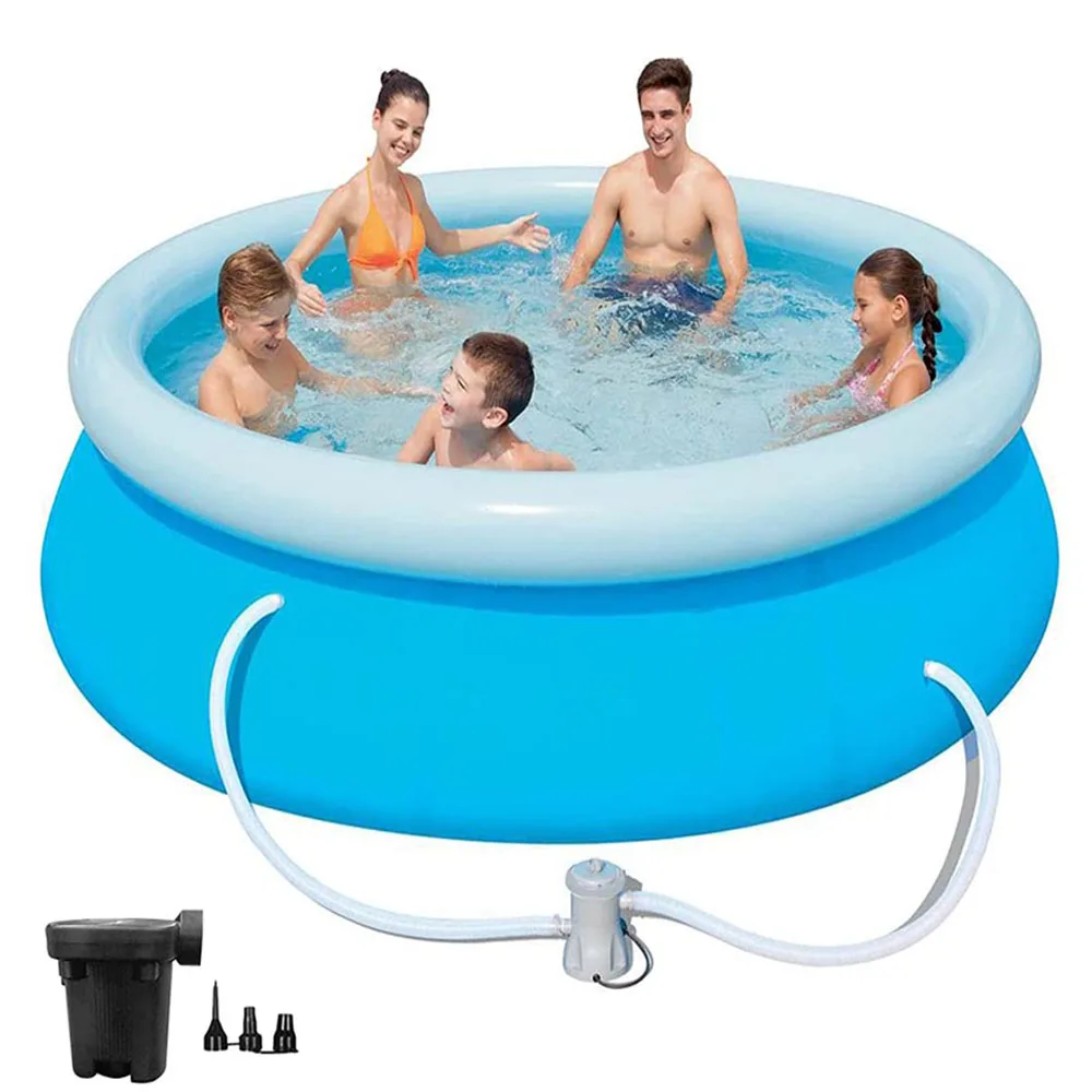 

[US STOCK] Inflatable Swimming Pool 10ft X 30in Family Round Above Ground Pools with Pump Blue