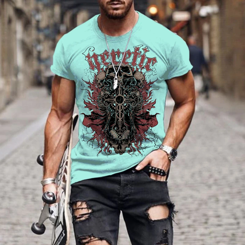 

Horror pattern Oversized T Shirt For Men 3D Printed Nautical Style T-shirt Summer Trendy Short Sleeve Street Tees