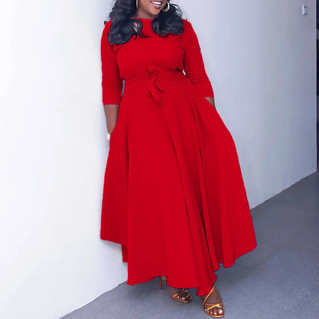 Plus Size Elegant Dress Trendy Solid Casual Cloth With Belt Lady Luxury Long Robe 2023 Summer Evening Party New In Dress