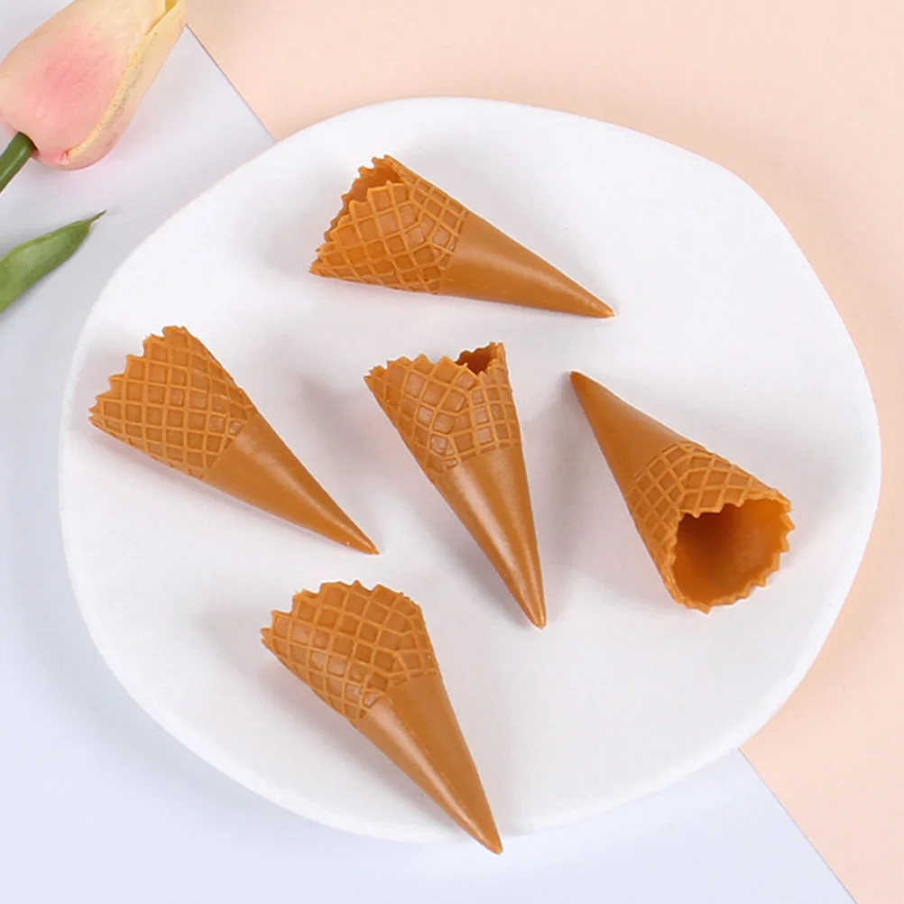 12 Pcs Ice-cream Crispy Cone Mini Food Toys Simulated Decor House Supplies Fake Model Cones Brown Coin Artificial Child