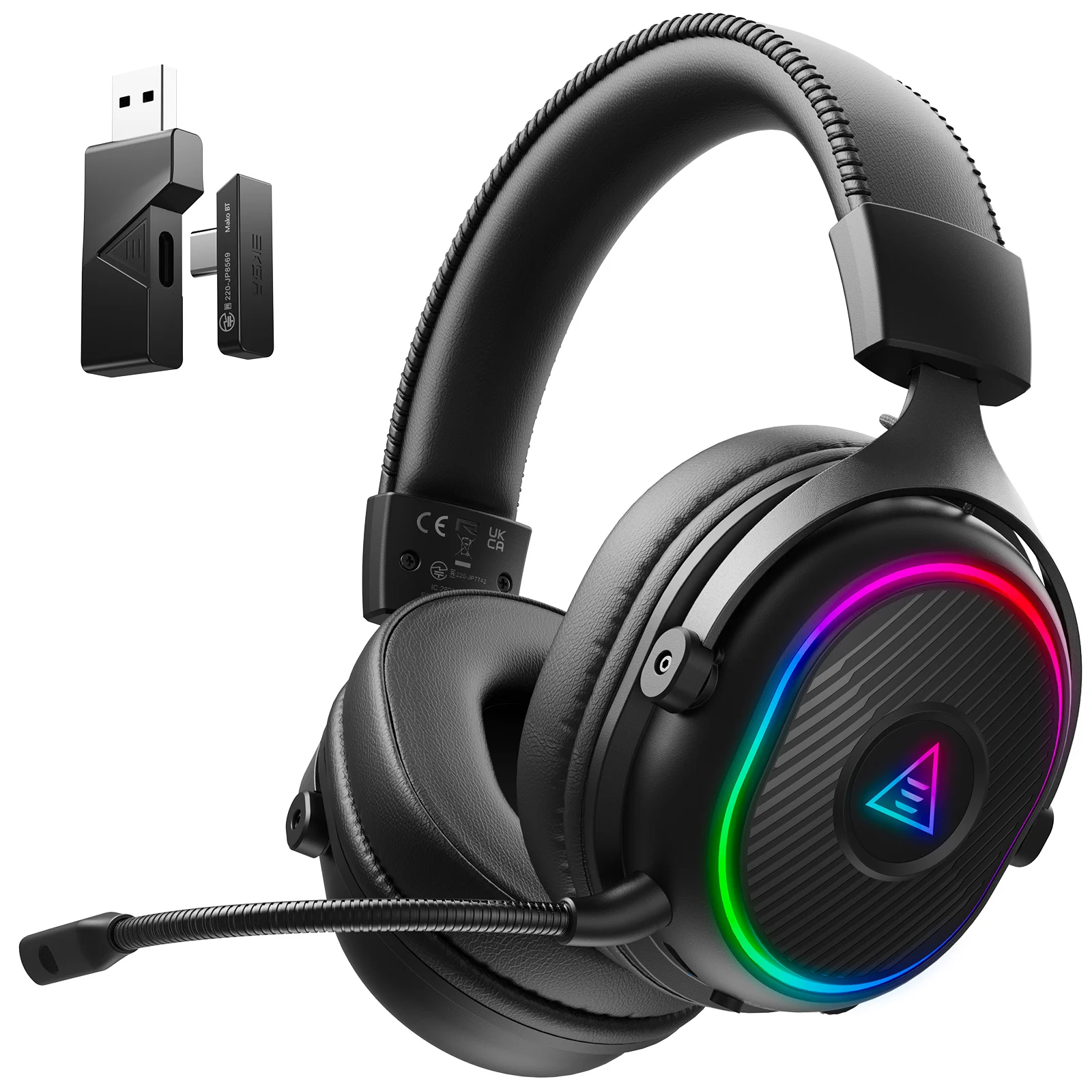 Фото EKSA MaKo BT Bluetooth игровая гарнитура 2,4 ГГц с низкой задержкой накладные беспроводные наушники геймер с микрофоном RGB подсветка для ПК/PS4/PS5 №1