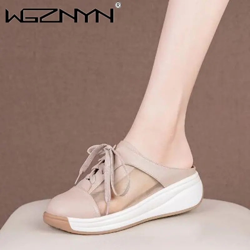 

Женские сетчатые кроссовки, черные кроссовки с круглым носком, на толстой подошве, на шнуровке, для отдыха, летняя обувь, 2023