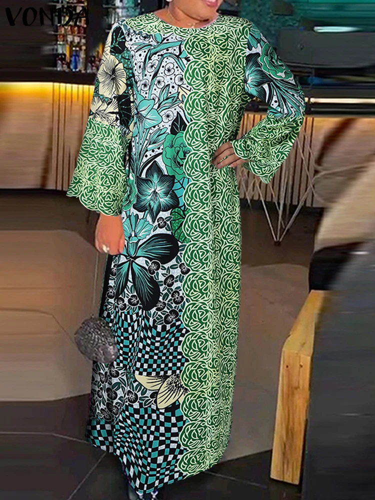 Плюс размер VONDA женское длинное платье макси 2024 элегантное с цветочным принтом