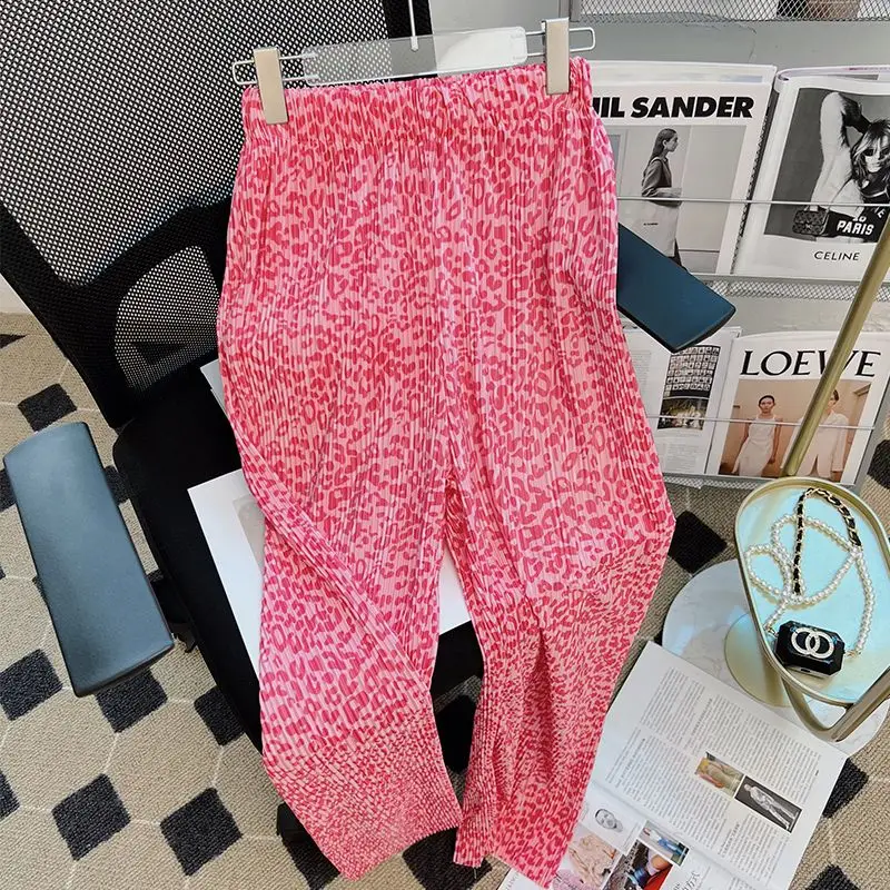 

Кавайные розовые леопардовые широкие брюки для женщин Y2k уличная одежда корейская мода уличные брюки винтажные повседневные с высокой тали...