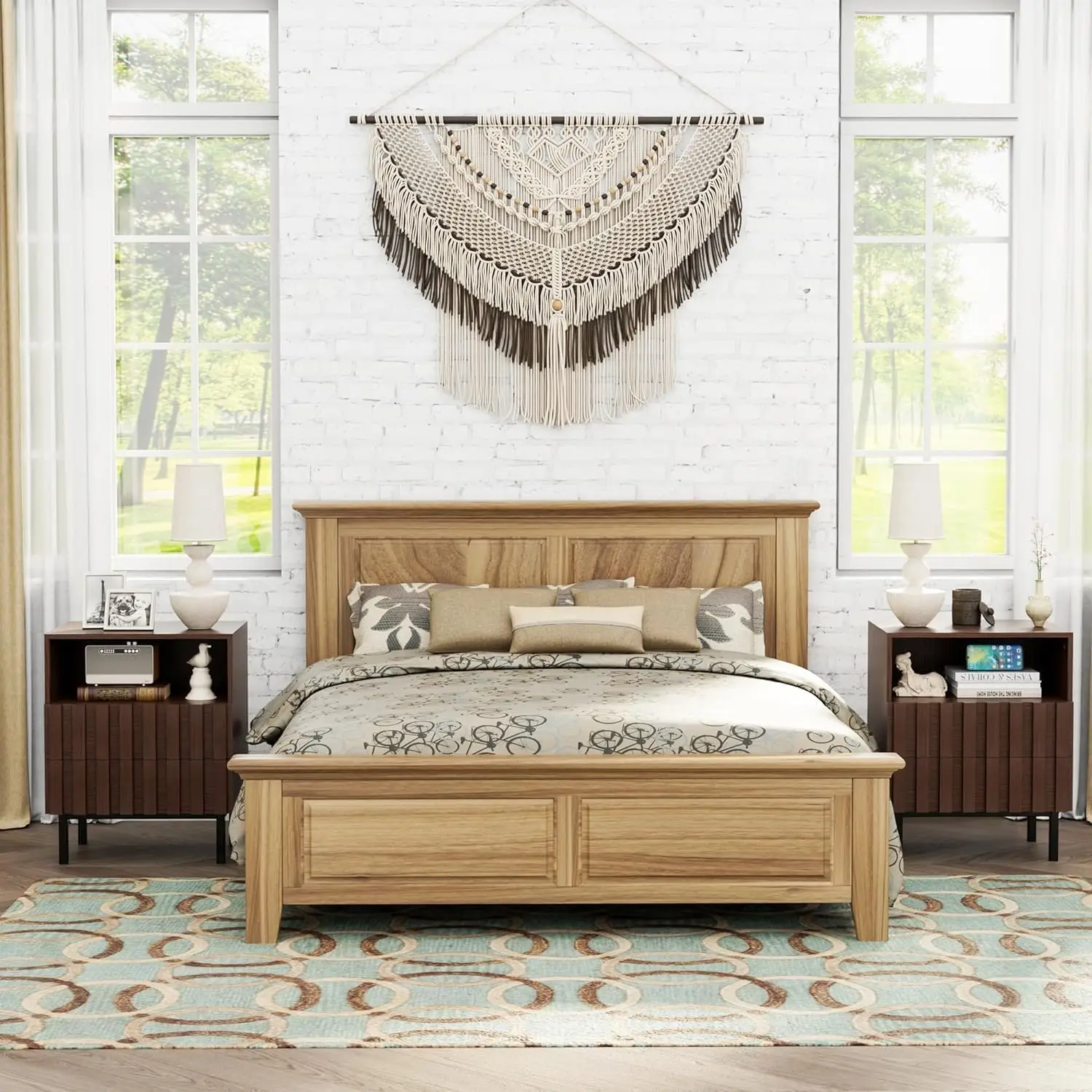 (Черный орех) Комод и тумбочка середины века с 9 ящиками набор из 2 предметов для