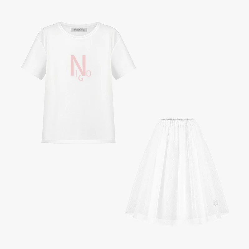 

NIGO Girls Letter Print Cotton T-Shirt Long Skirt Suit #nigo33928