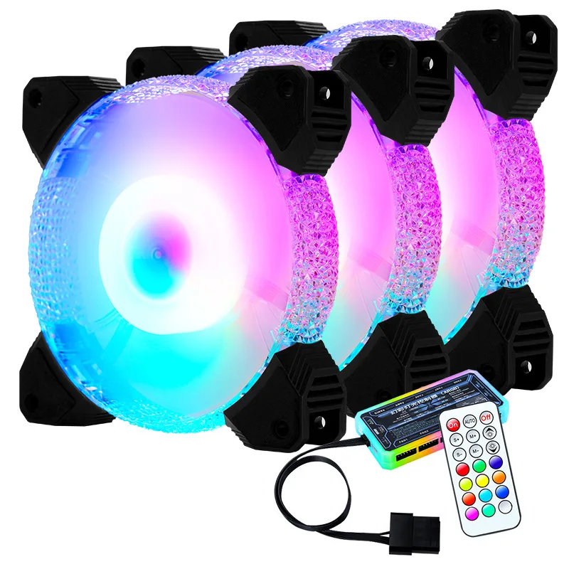 

3/4/5/6PCS Desktop Ventilator Crystal Diamond Black 12V Intelligent Color Changable 120mm PC RGB Fan With Controller Set