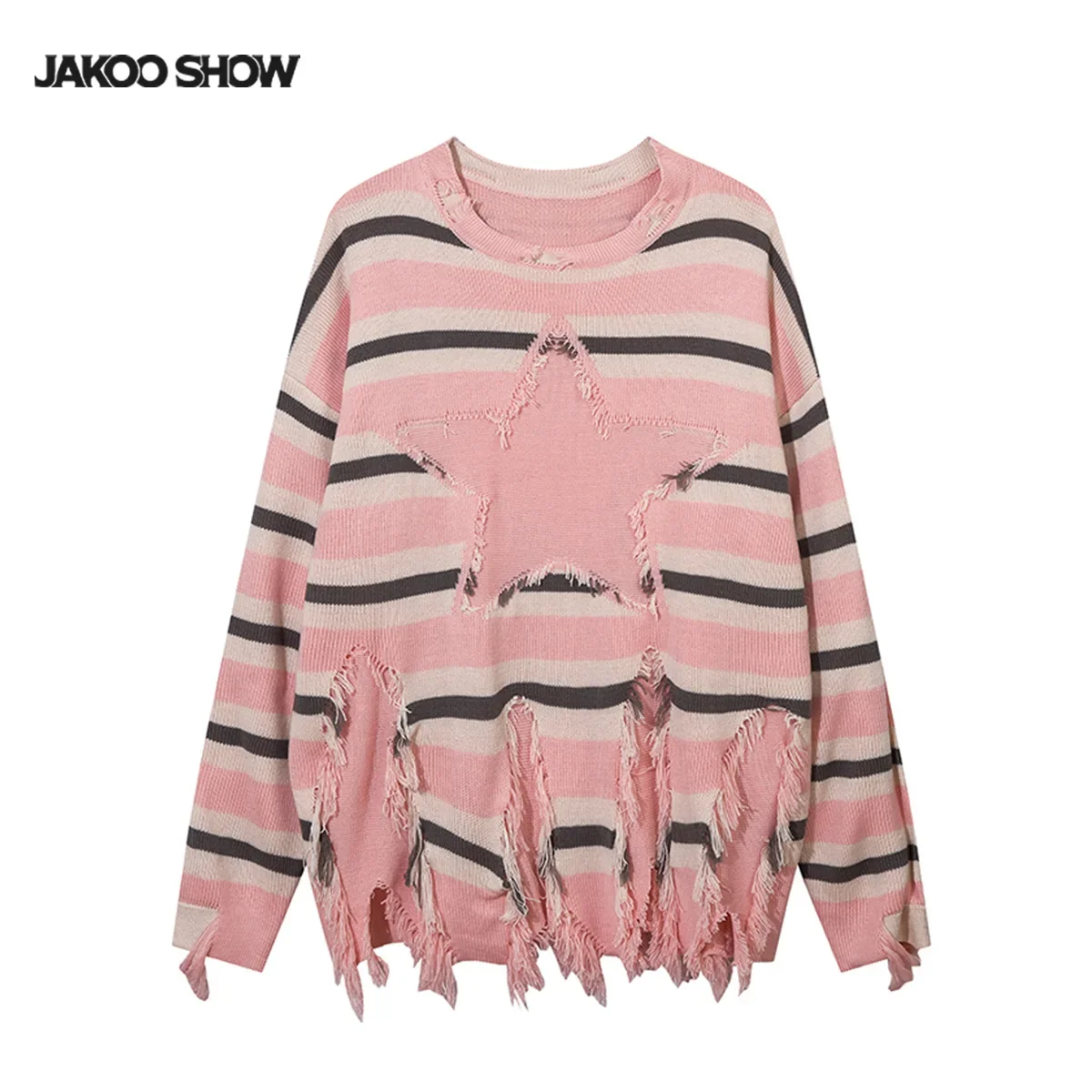 Модный вязаный топ на осень/зиму утолщенный жаккардовый с бахромой в виде звезд