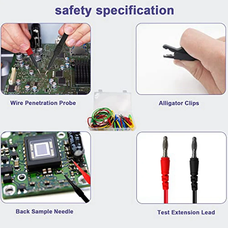 

AT14 Multimeter Meter Test Leads, 30 Pieces Of Multimeter Test Lead Kit,Voltmeter Cable For Voltage Circuit Tester, 5 Colors