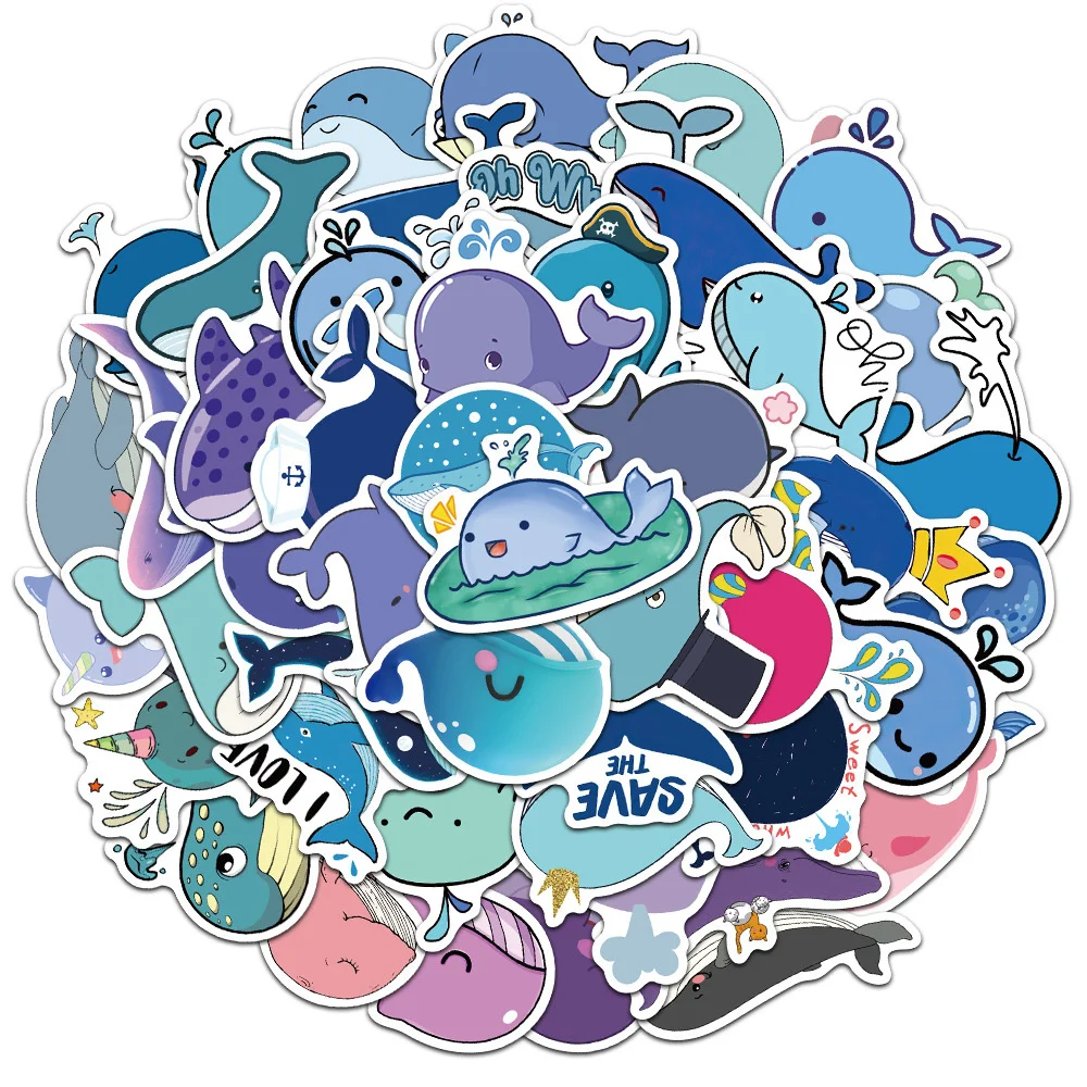 

10/30/50PCS Cute Whale Cartoon Graffiti Waterproof Sticker Creative Decal Decoration Refrigerator Skateboard Water Cup Wholesale