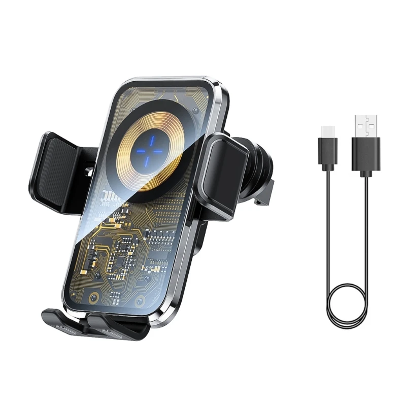 

Car Phone Holder with Wireless Charging Secure & Efficient 15W/10W/7.5W Fast Charge Clear Panel Car Wireless
