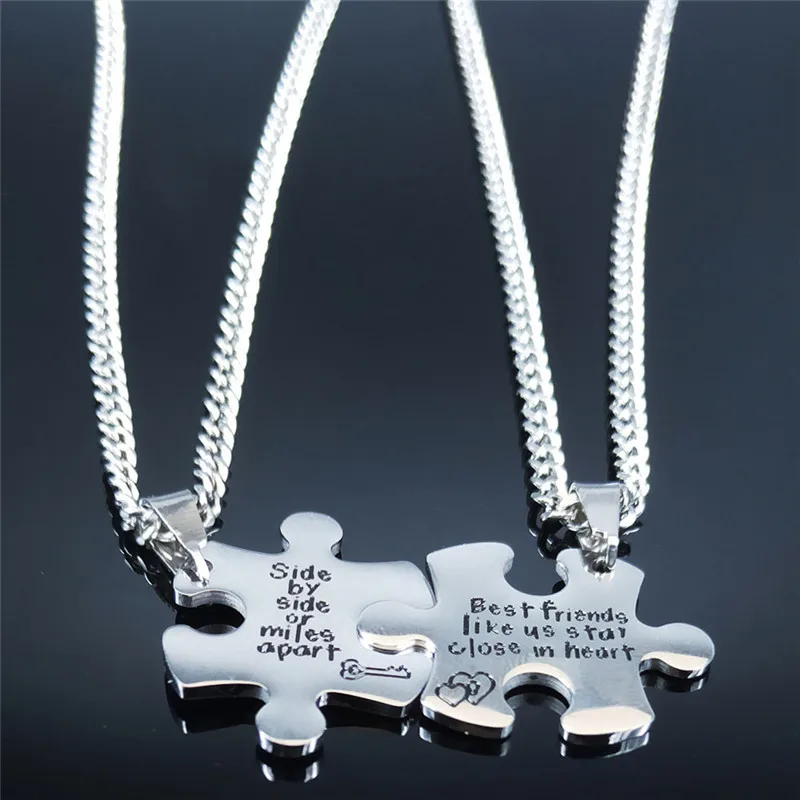 

Best Friend Puzzle Stainless Steel Chain Necklace Women Silver Color Necklaces & Pendants Gift Jewelry collares N3709S07