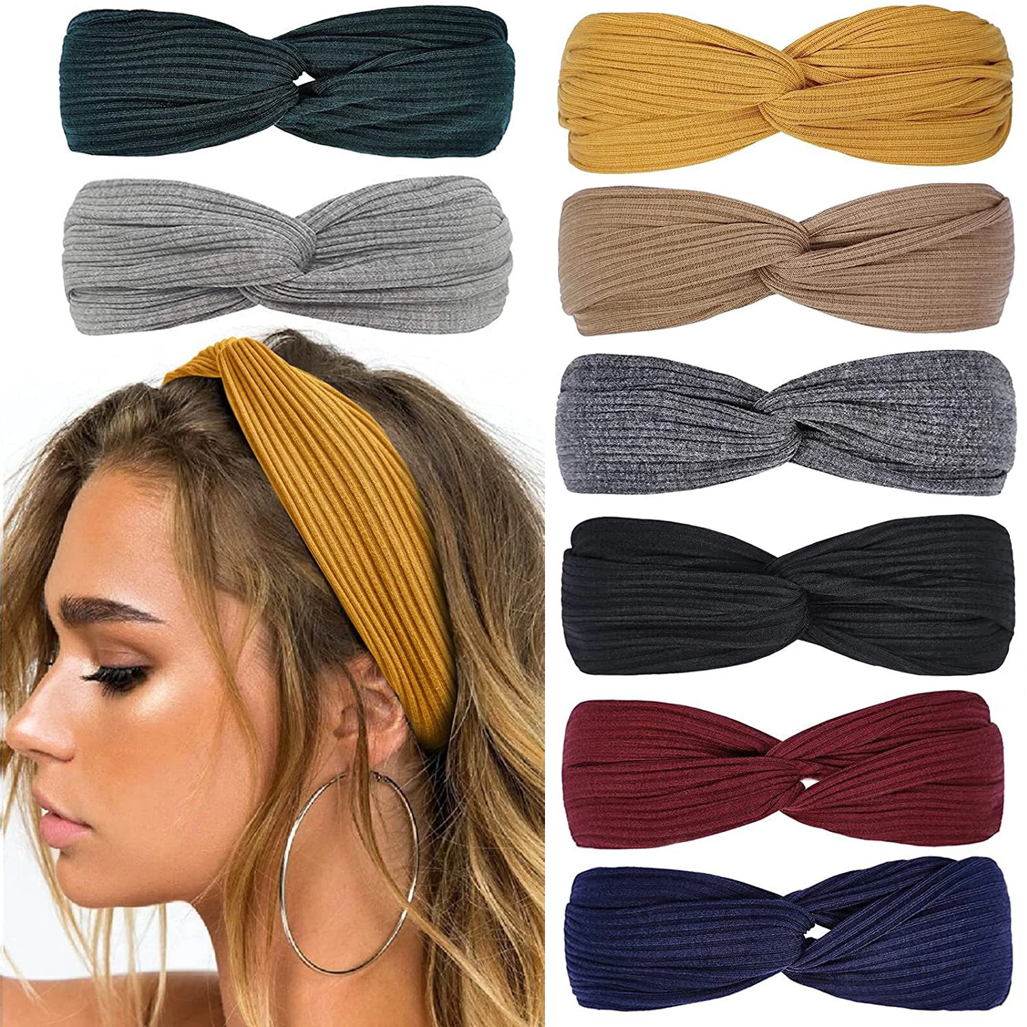 

Boho Twist Knotted Headbands for Women Girls Stretchy Solid Cross Hairbands Turban Plain Yoga Makeup Sport Hair Accessories