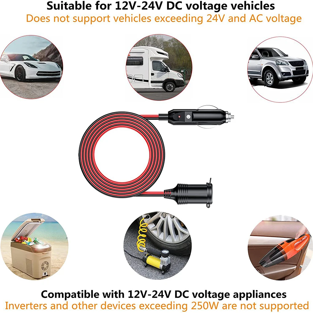 

15A Lighter Socket Extender Extension Cable Automotive Automobile