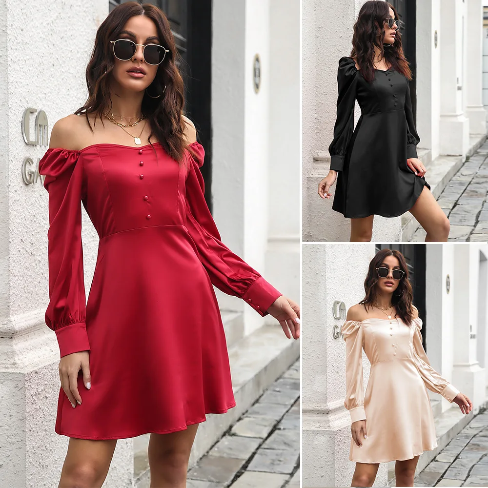 

Long Sleeve Mini Dress Spring Autumn Backless Sweet Ladies Dress Simple Streetwear Dropshipping 2022 Women Solid Sexy Slash Nec