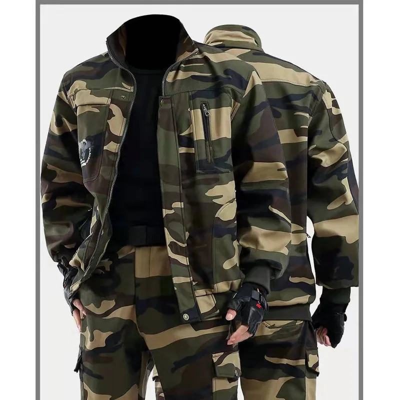 Мужские утепленные флисовые костюмы для альпинизма теплые рыбалки камуфляжная