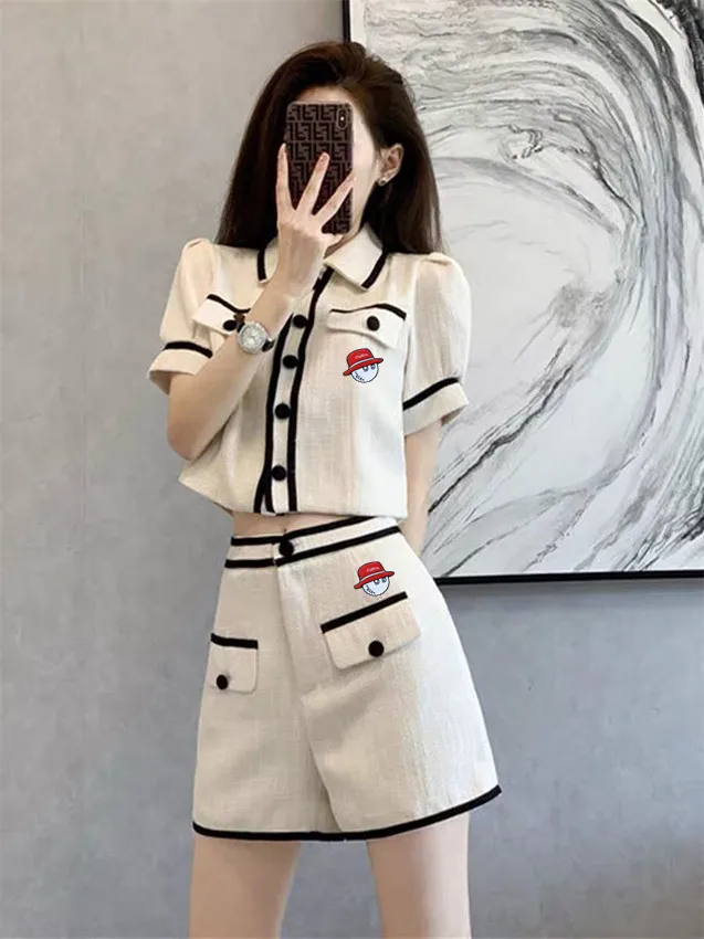 

Women's two-piece sports set, short sleeved shirt+tattered pleated skirt, golf casual dress, summer, 2023