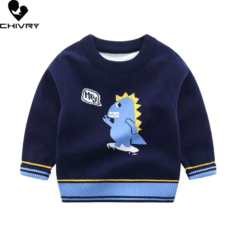 New 2022 Kids Children Pullover Sweater Autumn Winter Boys Cute Cartoon Jacquard O-neck Knitted Jumper Sweaters Tops Clothing