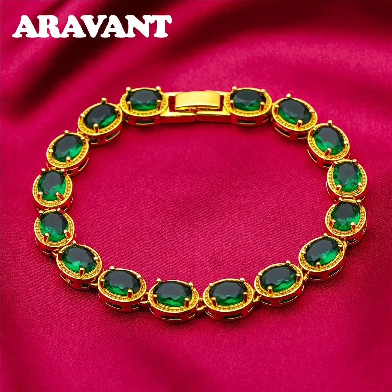 Серебряные браслеты ARAVANT 925 пробы с 18-каратным золотом и овальными красными цирконами для женщин, модные украшения (art.: 3920db34dba71) - 3920db34dba71