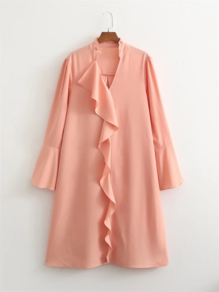 

Платье-миди женское однотонное с оборками и рукавами-халфы