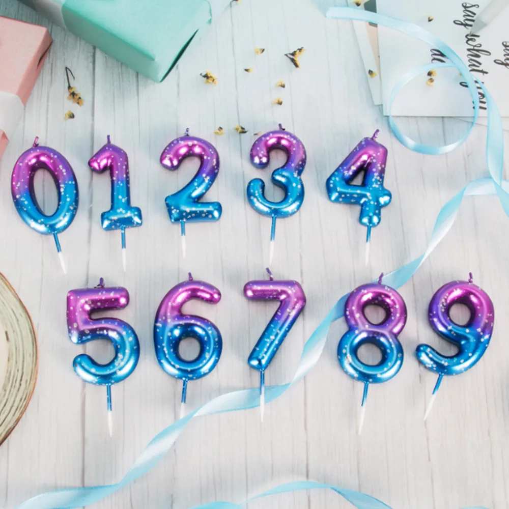 

Birthday Candles Purple to Blue Gradient Color Number Glitter Candle Wax Cake Topper Decoration for Kids Adults Party Supplies