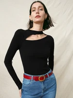 2022 spring summer hollow out womens t shirt tops fashion long sleeve slim tees shirts femme solid black white bodycon top