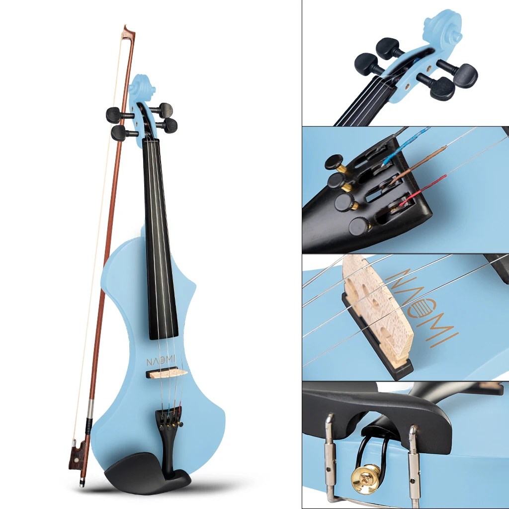 4/4 Electric Silent Violin Set-V1LB Graceful Curve Solidwood Body w/ Nylon Protect Bag+Carring Case+Bow+Rosin+Tuner+Strings enlarge