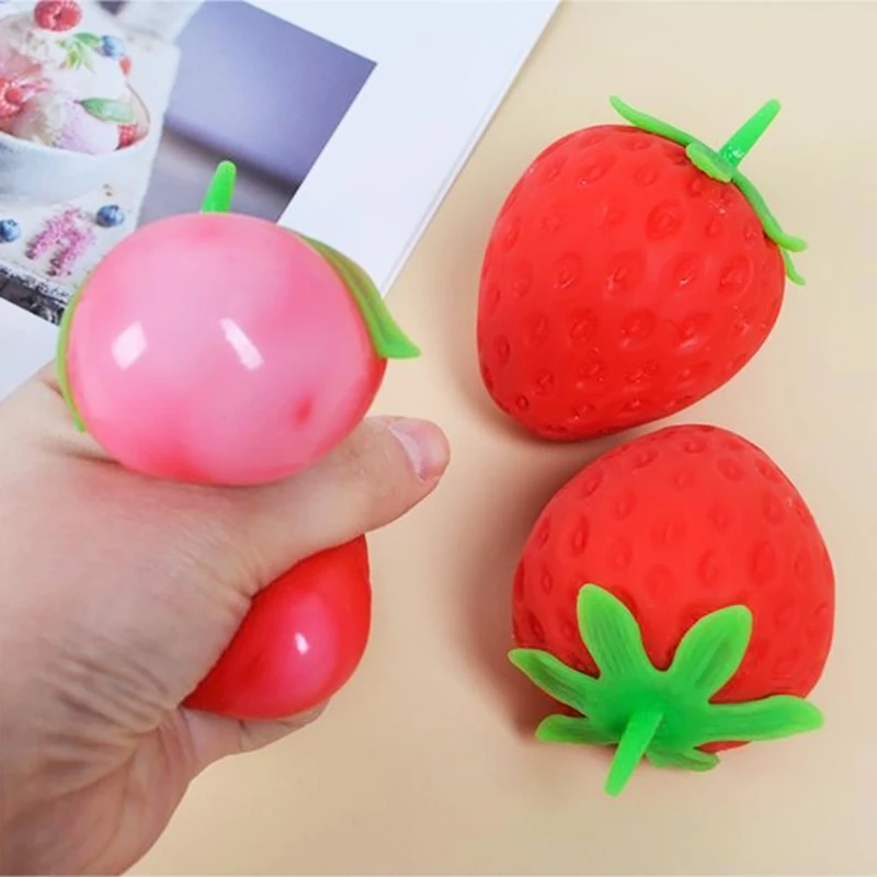 

Adults Kids Squishy Strawberry Stress Relief Toys Novelty Simulation Fruit Vent Ball Sensory Fidgets Toy Party 8x5cm