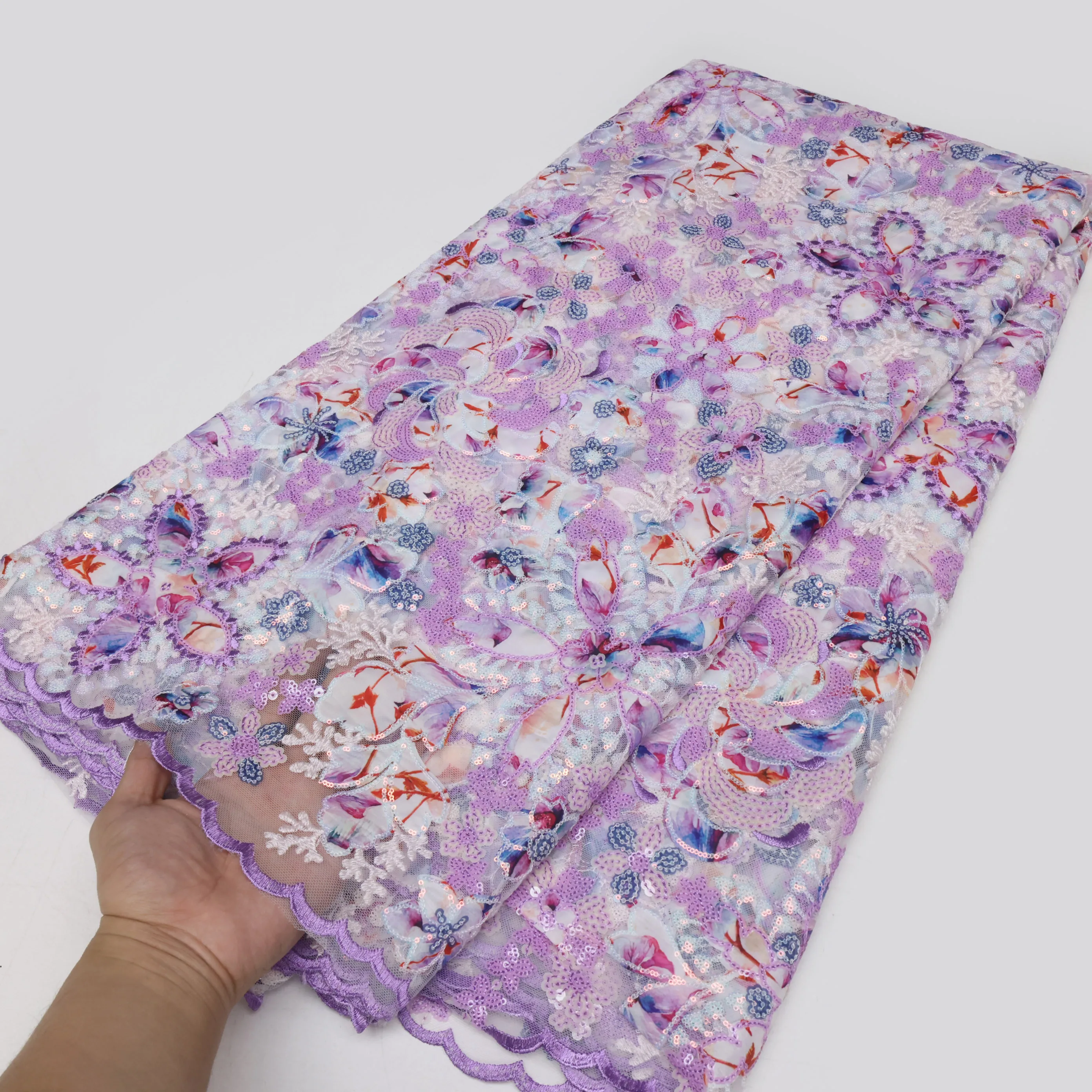 Африканская сетчатая кружевная ткань PGC LACE синяя 5 ярдов