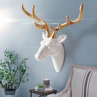 Creative Lucky Antlers Elk Wall Hanging Living Room Decorative Art Animal Crafts Sculpture Ornament Deer Wall Hanging Home Decor
